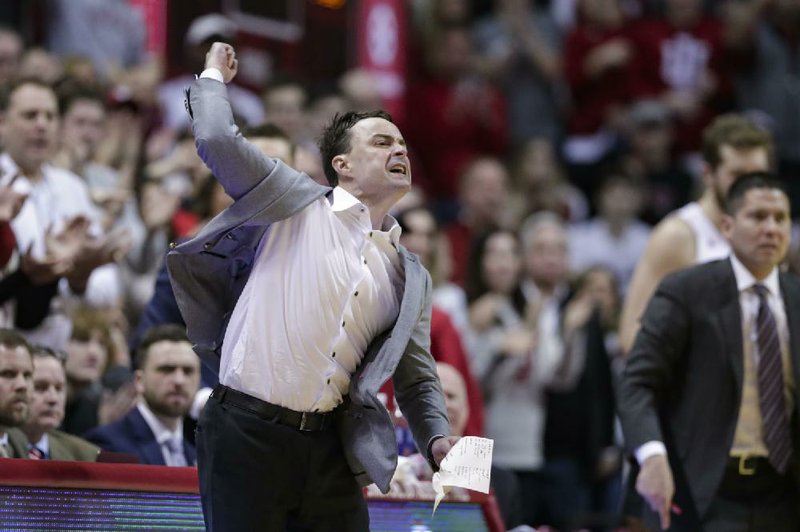 Indiana Coach Archie Miller reacts to a basket in the second half of the Hoosiers’ 68-60 victory over Penn State on Sunday.
(AP/Michael Conroy)