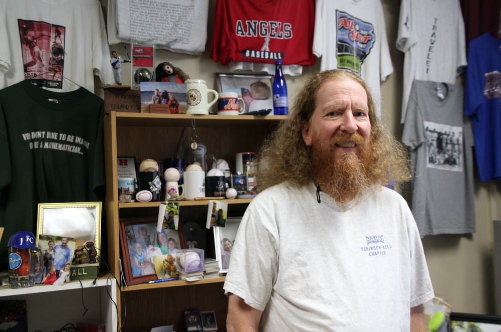 Baseball fan Fred Worth, mathematics professor at Henderson State University, has an office packed with his archive of baseball memorabilia. Worth wrote a textbook that draws upon his academic career and his passion for baseball, College Mathematics Through Baseball.
(Special to the Democrat-Gazette/Frank Fellone)