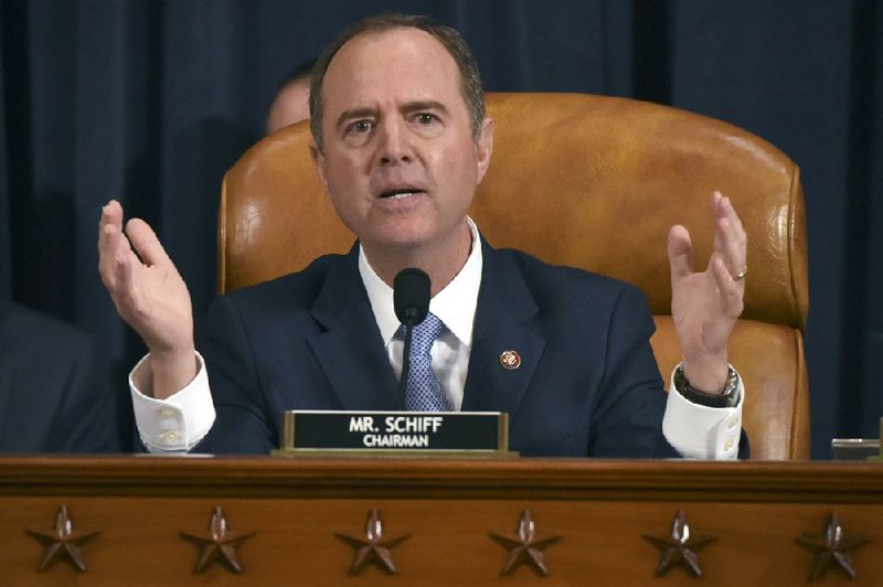 House Intelligence Committee Chairman Adam Schiff, D-Calif., gives final remarks during a hearing where former White House national security aide Fiona Hill, and David Holmes, a U.S. diplomat in Ukraine, testified before the House Intelligence Committee on Capitol Hill in Washington, Thursday, Nov. 21, 2019, during a public impeachment hearing of President Donald Trump's efforts to tie U.S. aid for Ukraine to investigations of his political opponents. (Bill O'Leary/Pool Photo via AP)