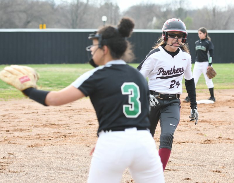 Bud Sullins/Special to Herald-Leader Siloam Springs sophomore Hilarie Buffington runs the bases against Greenland in a softball game last season.