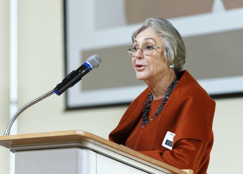 FILE PHOTO -- Alice Walton announces the new Whole Health Institute Jan. 15 during the Northwest Arkansas Council's winter meeting at Crystal Bridges Museum of American Art in Bentonville. (NWA Democrat-Gazette/Ben Goff)