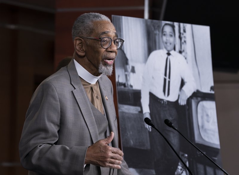 Rep. Bobby Rush, D-Ill., speaks Wednesday on Capitol Hill about the Emmett Till anti-lynching bill, which seeks to designate lynching as a hate crime under federal law.
(AP/J. Scott Applewhite)