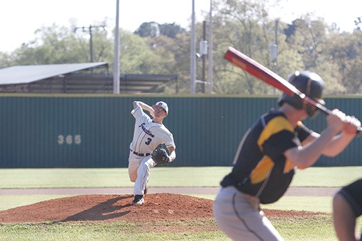 Terrance Armstard/News-Times In this file photo, Junction City's Keelan Hodge throws a pitch during an 8-2A showdown against Harmony Grove during the 2019 season. The Dragons, who are the defending 2A state champions, will be relying on several newcomers after five starters graduated from last year's squad.