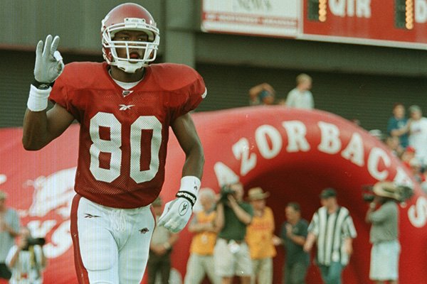 Arkansas receiver Anthony Lucas reacts after scoring a touchdown during a game against Southwestern Louisiana on Saturday, Sept. 5, 1998, at Razorback Stadium in Fayetteville. 