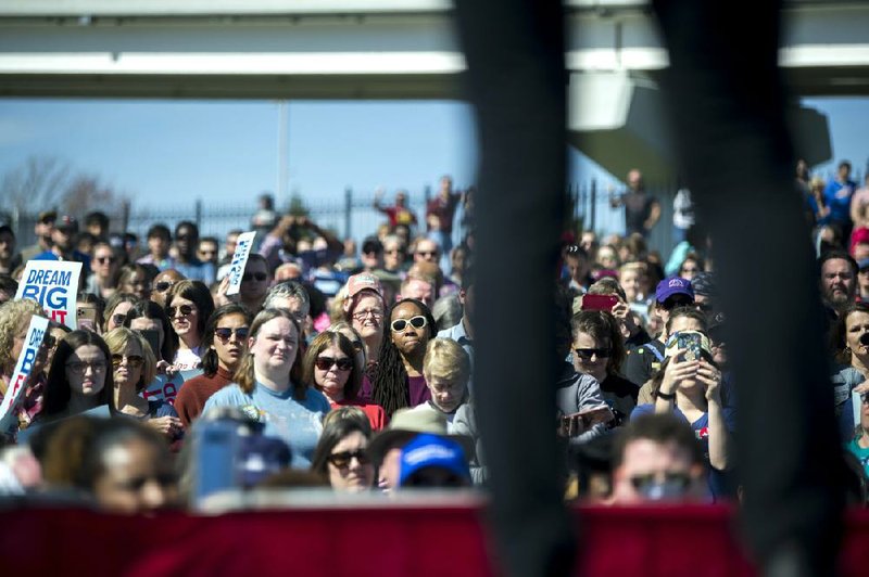 The crowd cheers during a rally Saturday for Democratic presidential candidate Elizabeth Warren at North Shore Riverwalk Park in North Little Rock. Arkansas, with its early primary election, has emerged as a battleground in the race for the Democratic nomination.
(Arkansas Democrat-Gazette/Stephen Swofford)