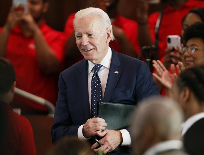 Democratic presidential candidate and former Vice President Joe Biden walks to the podium Sunday to speak at Brown Chapel AME Church in Selma, Ala. (AP/Butch Dill) 
