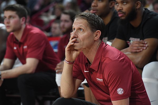 Arkansas coach Eric Musselman is shown during a game against LSU on Wednesday, March 4, 2020, in Fayetteville. 