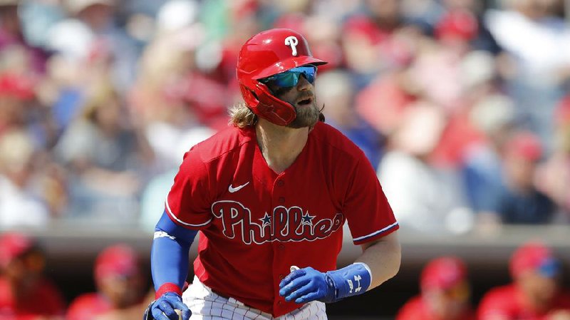 Philadelphia Phillies outfielder Bryce Harper is 4 for 10 with 10 RBI in 5 spring training games.
(AP/Carlos Osorio)