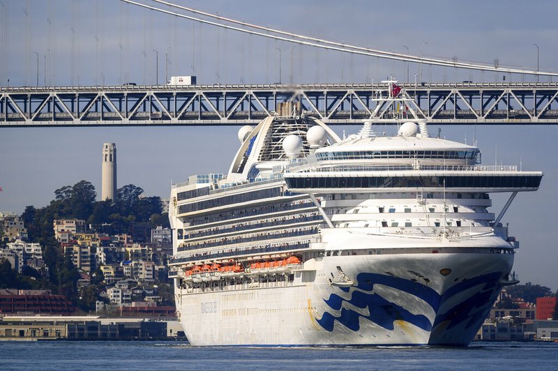 The Grand Princess arrives in San Francisco on Monday, March 9, 2020. The cruise ship, which had maintained a holding pattern off the coast for days, is carrying multiple people who tested positive for COVID-19.
