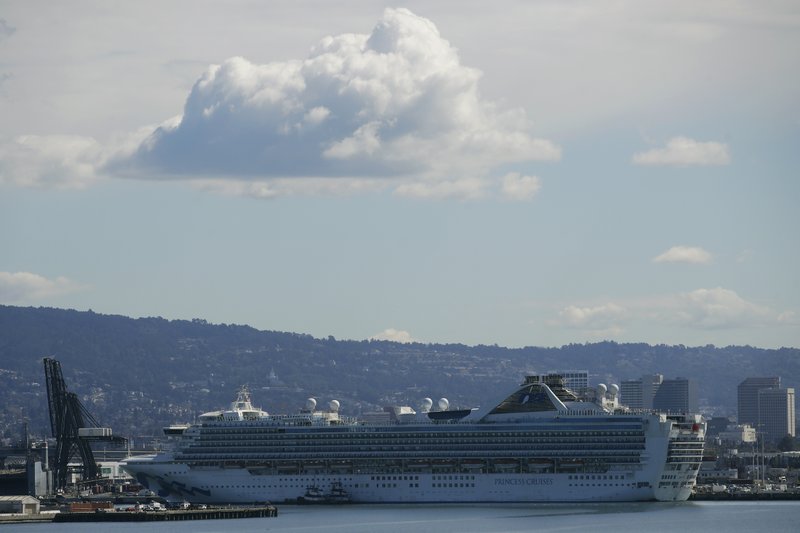 The Grand Princess cruise ship, which carried multiple people who have tested positive for COVID-19, is shown docked at the Port of Oakland in Oakland, Calif., Wednesday, March 11, 2020. (AP Photo/Jeff Chiu)