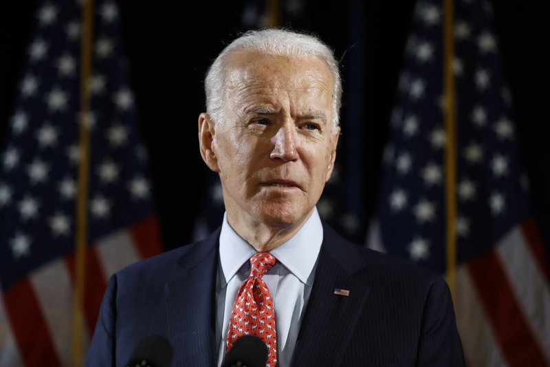 Democratic presidential candidate former Vice President Joe Biden speaks about the coronavirus Thursday, March 12, 2020, in Wilmington, De. (AP Photo/Matt Rourke)