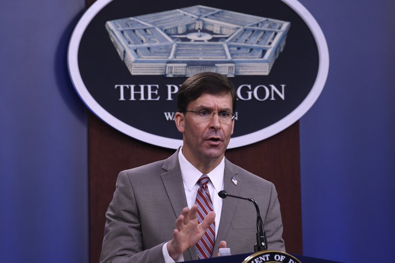 Defense Secretary Mark Esper speaks during a briefing at the Pentagon in Washington, Monday, March 2, 2020. (AP Photo/Susan Walsh)