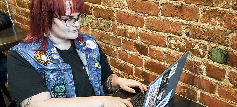 Blogger and recovering addict Emily Tilley has her photo taken at Kollective Coffee + Tea on February 23, 2020.-Photo by Grace Brown of The Sentinel-Record