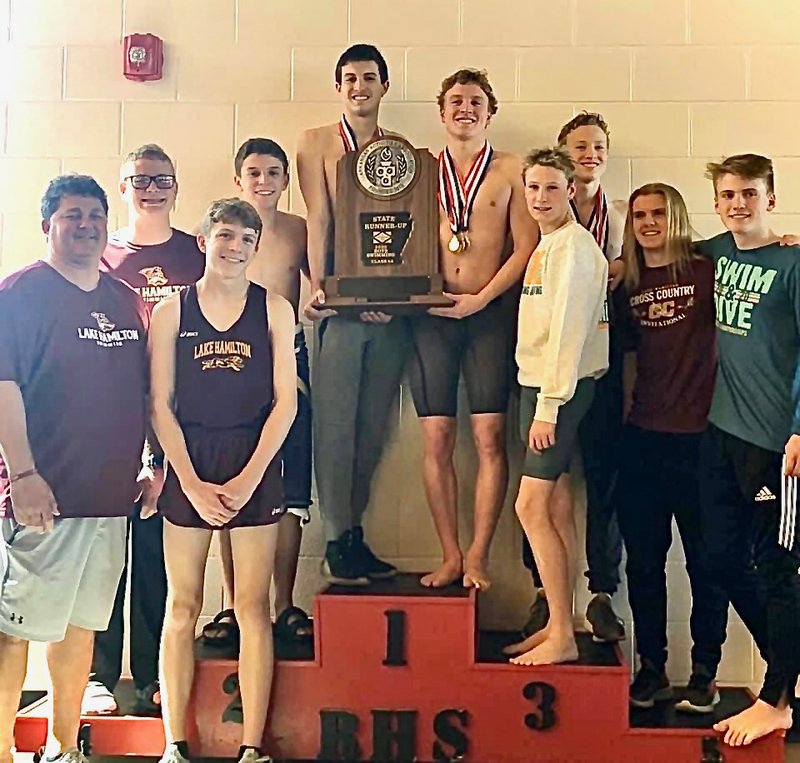 The Lake Hamilton boys swim team finished as the Class 5A state runner-up at the state swim meet in Russellville on Feb. 28-29. - Photo submitted
