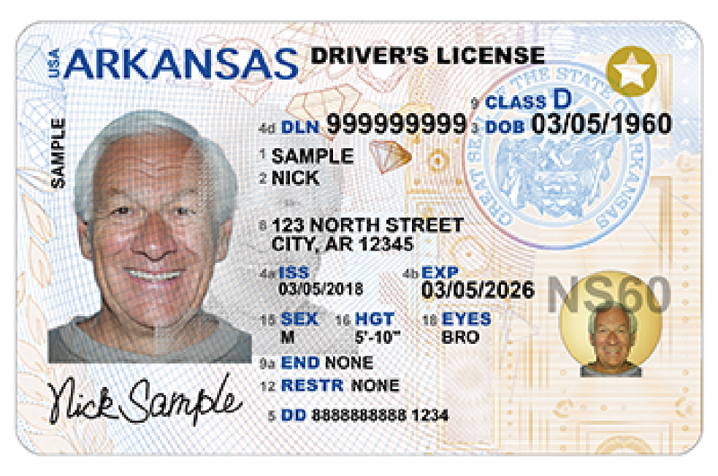 A sample Arkansas enhanced driver's license, or "Real ID," is shown in this undated photo.
