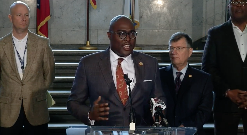 Mayor Frank Scott Jr. speaks at a news conference at Little Rock City Hall on Monday in this screengrab of a City of Little Rock video. 