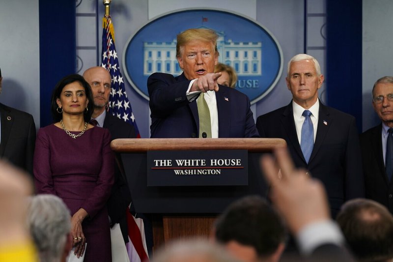 President Donald Trump speaks during a press briefing with the coronavirus task force, at the White House, Tuesday, March 17, 2020, in Washington.
