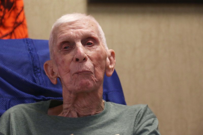 Leonard W. Aycock poses for a photo during his 101st birthday party March 9 at the Timberlane Health and Rehabilitation center. Aycock drinks black coffee and does not currently take any medicine.