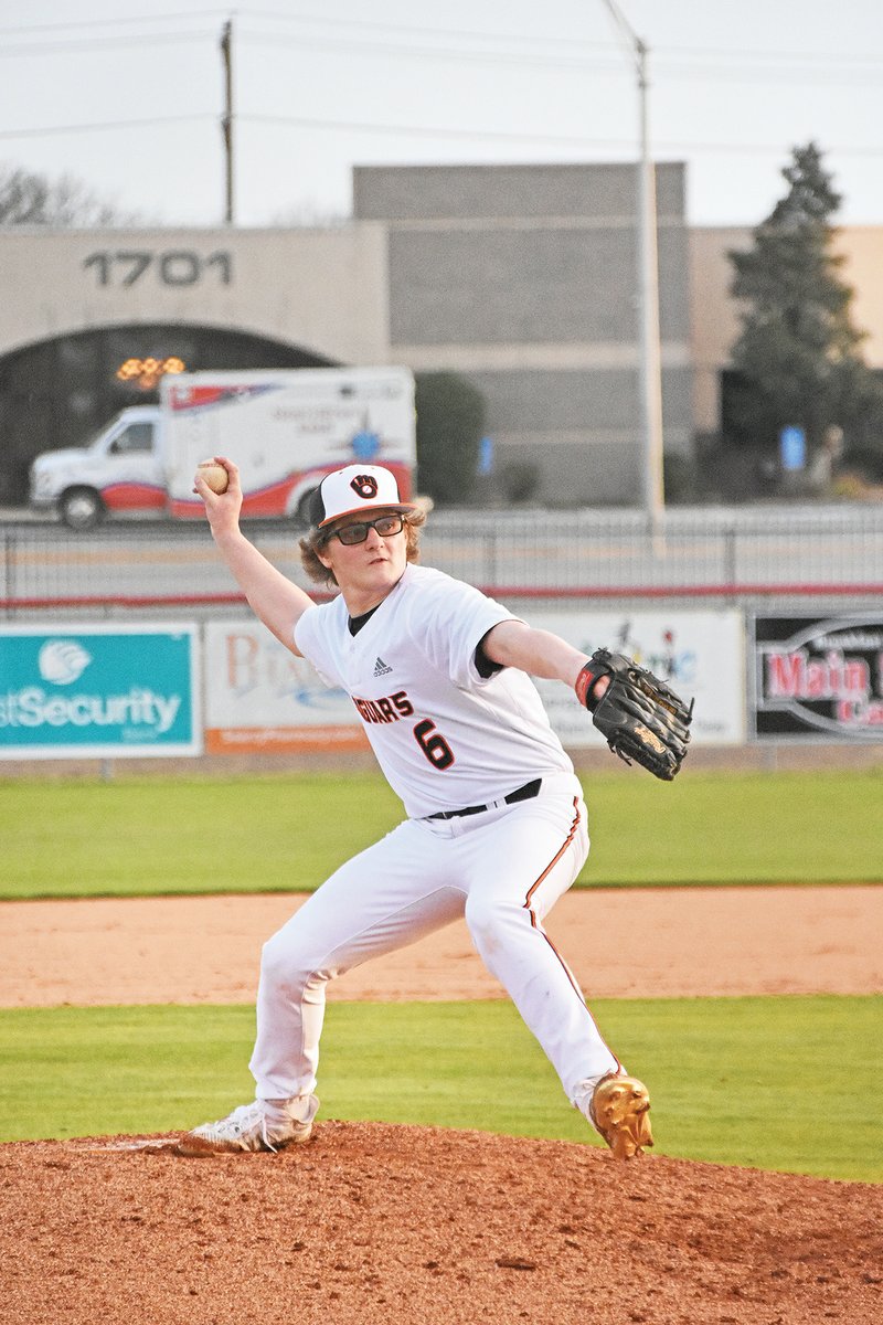 McCrory senior Tyler Blackmon delivers a pitch during an Arkansas Select Tournament game against Jonesboro on March 2 at Harding Academy in Searcy.