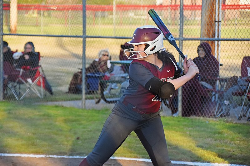 Junior Graci Thomas of Morrilton watches Dardanelle’s pitcher while up to bat during a game against Dardanelle on March 5 at Dardanelle City Park.