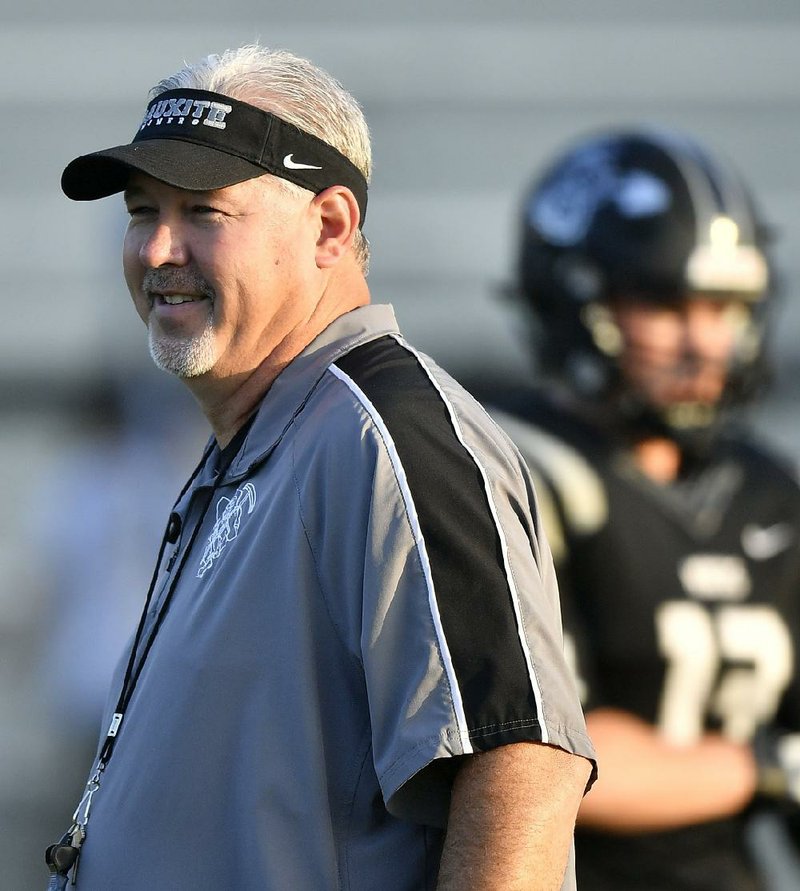 Little Rock Southwest Coach Daryl Patton, shown here coaching Bauxite in 2018, has completed his staff of nine assistants. The Gryphons will compete in the 7A-Central Conference for the 2020 and 2021 seasons.
(Special to the Democrat-Gazette/Jimmy Jones)