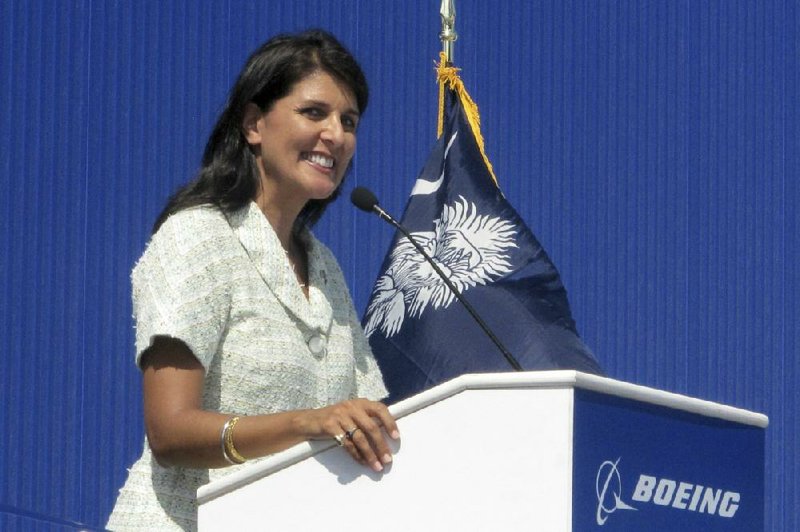 Nikki Haley, shown at the dedication in 2011 of Boeing’s plant in North Charleston, S.C., had been a supporter of the plane manufacturer during her tenure as South Carolina governor.
(AP/Bruce Smith)