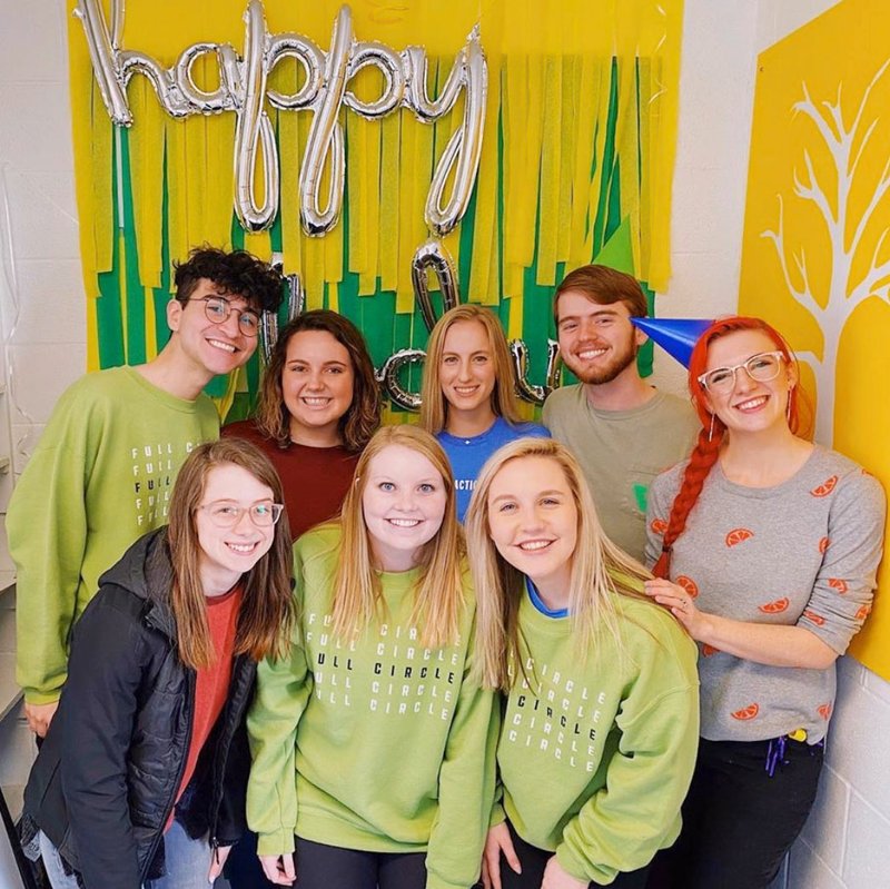 The University of Arkansas' Full Circle Pantry is student staffed and operated. Pictured are (top from left) Kolten Long, Emma Wiederhoeft, Claire Cagle, Jon Mahaffey, Sage McCoy and (bottom) Micah Caldwell, Alexis Skinner and Ariston Gray. (Courtesy photo)