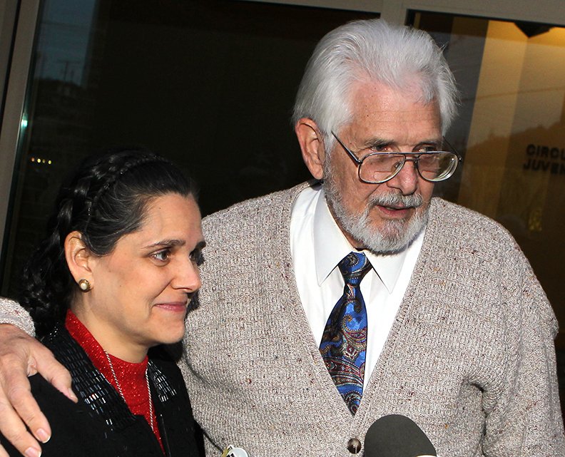 Michelle Stanley, left, and her husband, Hal Stanley, speak to the media on Jan. 21, 2015, following a custody hearing at the Garland County Courts Building. - Photo by Richard Rasmussen of The Sentinel-Record