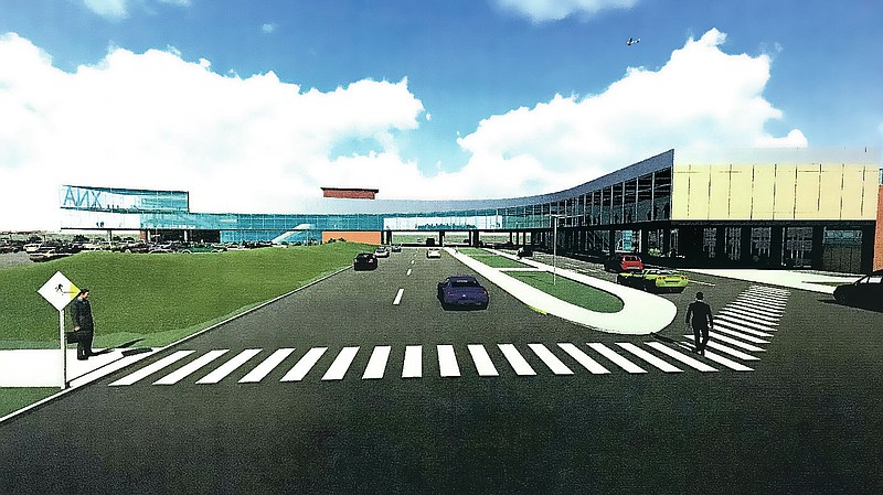 This rendering shows what the terminal at the Northwest Arkansas Regional Airport could look like after a proposed renovation. The view is from the east side of the terminal. (Courtesy Photo)