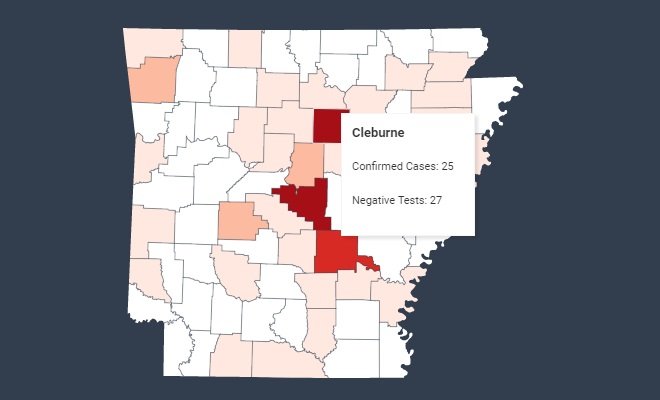 There have been 25 positive test results for covid-19 in Cleburne County as of Monday afternoon.