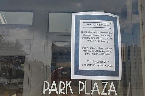 Park Plaza mall in Little Rock has shortened its hours as stores close temporarily or adopt shorter schedules because of the coronavirus outbreak. (Arkansas Democrat-Gazette/Noel Oman) 
