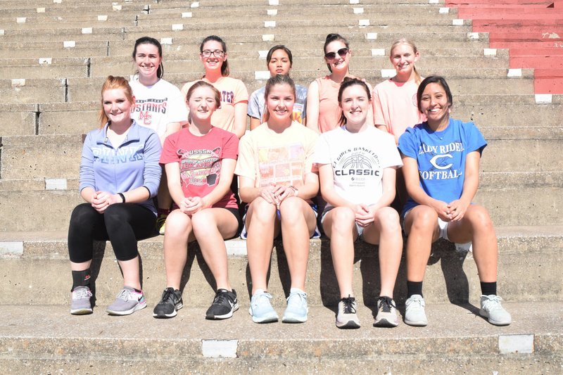 RICK PECK/SPECIAL TO MCDONALD COUNTY PRESS Senior members of the 2020 MCHS girls' track team are Chloe Teague (front row, left), Kelli Brennand, Adyson Sanny, Ragan Wilson and Rita Santillan; Jackie Grider (back row, left), Sammi Dowd, Makaela Thacker, Lilly Parnell and Sydnie Taylor.