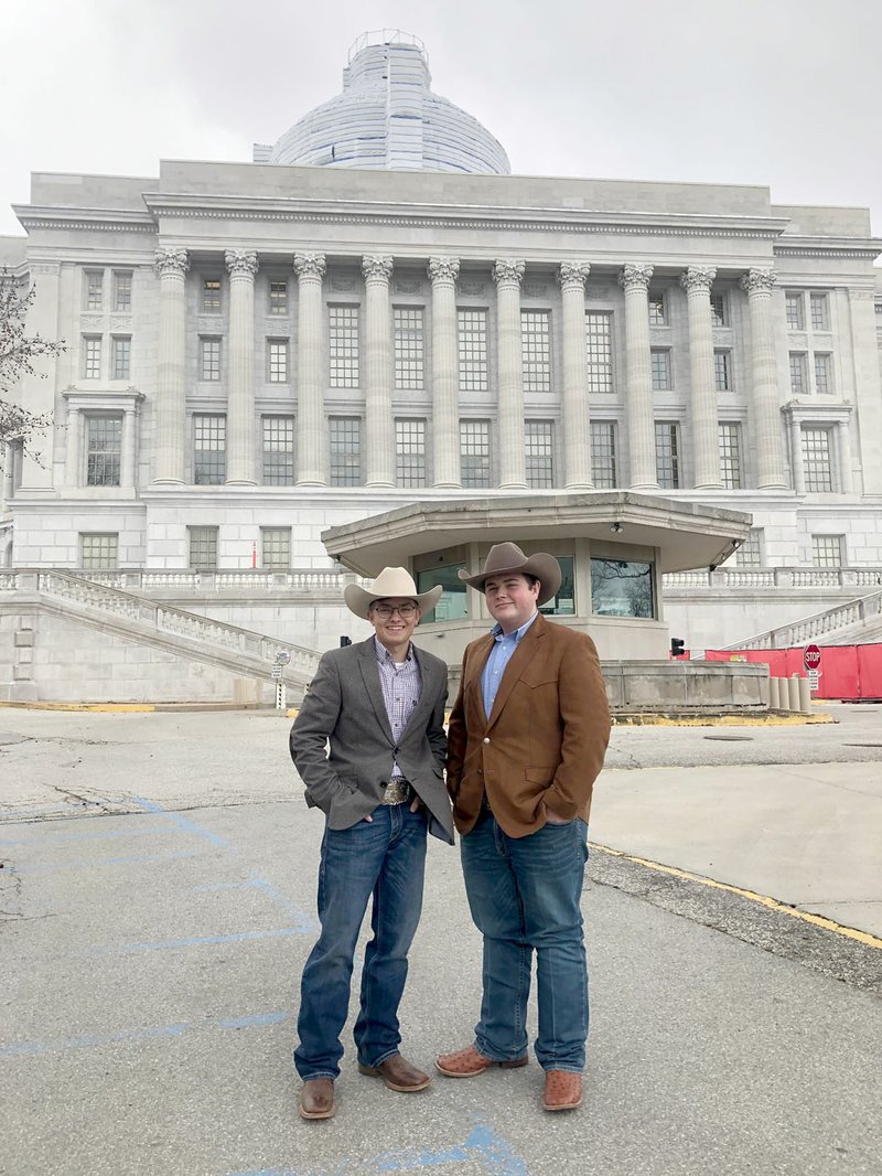 PHOTO SUBMITTED Carson Hoth and Tyler Sprenkle are pictured at the state capitol during Cowboys at the Capitol. The two high school juniors are members of the Missouri Junior Cattlemen's Association board.