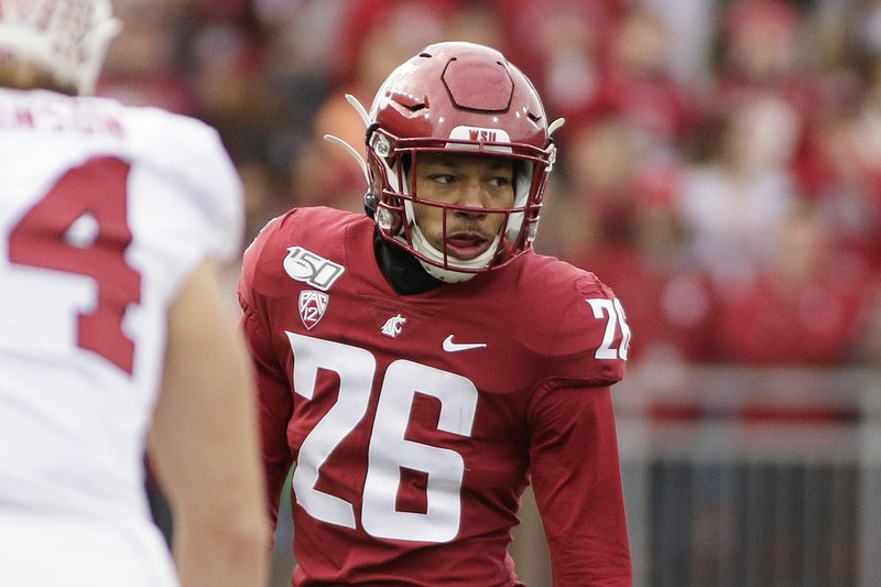FILE - This Nov. 16, 2019, file photo shows Washington State defensive back Bryce Beekman (26) during the first half of an NCAA college football game against Stanford in Pullman, Wash. Bryce Beekman has died. Police Cmdr. Jake Opgenorth said Wednesday, Marc 25, 2020, the 22-year-old Beekman was found dead at a residence in Pullman. He declined to provide additional details and said more information would be released later by the Whitman County coroner's office. (AP Photo/Young Kwak, File)