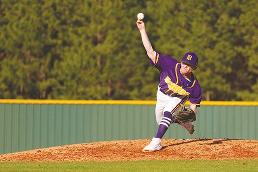 Siandhara Bonnet/News-Times Junction City's Keelan Hodge throws a pitch during a game against El Dorado earlier this month. A senior, Hodge was the MVP of the 2A state title game last spring, but his final season with the Dragons is on hold due to the coronavirus pandemic.