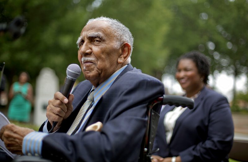 FILE - In this Aug. 14, 2013, file photo, civil rights leader the Rev. Joseph E. Lowery speaks at an event in Atlanta announcing state lawmakers from around the county have formed an alliance they say will combat restrictive voting laws.

