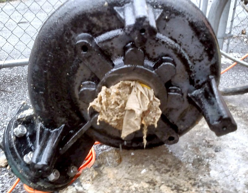 Photo Submitted An image of the clogged lift station pump. The pump is filled with non-flushable materials. The city is asking residents to not dispose of non-flushable items through the toilets as they can cause damage to municipal sewers.