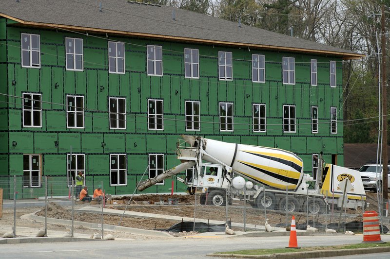 Dogwood Hall, National Park College's first on-campus housing, under construction in March, will have its grand opening on Aug. 18. - Photo by Jami Smith of The Sentinel-Record