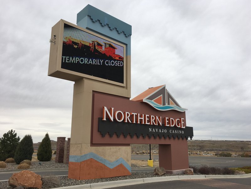 This photo taken March 17, 2020, shows the Northern Edge Casino in Upper Fruitland, New Mexico, on the Navajo Nation. Tribes across the country have closed casinos to help slow the spread of the new coronavirus. In the U.S. Southwest, the leader of the Navajo Nation restricted travel for employees who answer to him and wrote letters to federal officials saying anyone pulled away from duty at federal health care facilities on the vast reservation wouldn't be welcome back for 45 days. (Noel Lyn Smith,The Daily Times via AP)