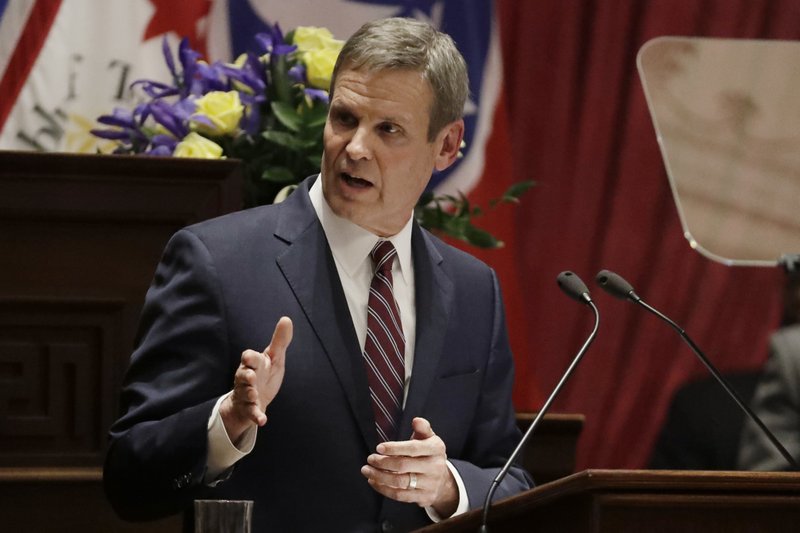 FILE - In this Feb. 3, 2020 file photo, Tennessee Gov. Bill Lee delivers his State of the State Address in the House Chamber in Nashville, Tenn. Bill Lee declared a state of emergency Thursday, March 12, to help the state address the spread of the new coronavirus. The emergency declaration frees up additional funds and relaxes rules surrounding assistance from state agencies to affected communities. (AP Photo/Mark Humphrey, File)

