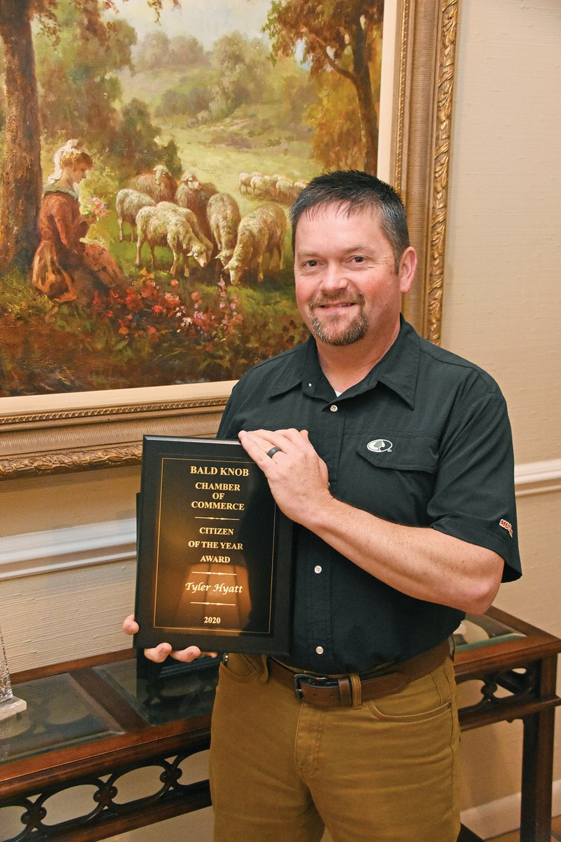 Tyler Hyatt, general manager for Powell Funeral Home, was named Citizen of the Year at the annual Bald Knob Chamber Banquet on Feb. 29. Hyatt has served on the Bald Knob School Board, and served on Bald the Knob Chamber of Commerce Board and as its president, and is currently a volunteer captain with the Bald Knob Fire Department.