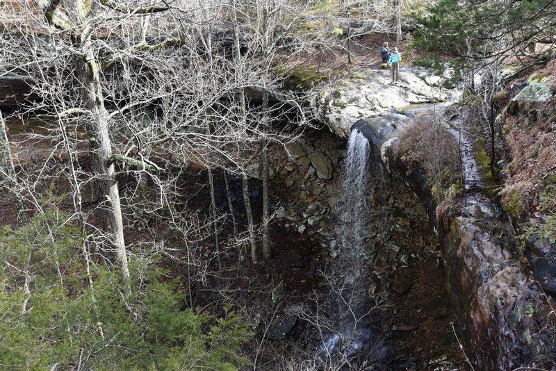 A waterfall of 37 feet is the centerpiece of Hideout Hollow on Jan. 13 in the Buffalo River area. More smaller cascades are found upstream. (NWA Democrat-Gazette/Flip Putthoff)