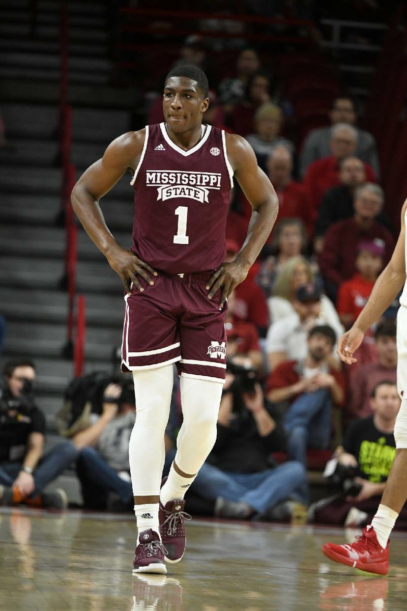 Mississippi State forward Reggie Perry against Arkansas during an NCAA college basketball game, Saturday, Feb. 16, 2019 in Fayetteville, Ark. (AP Photo/Michael Woods)