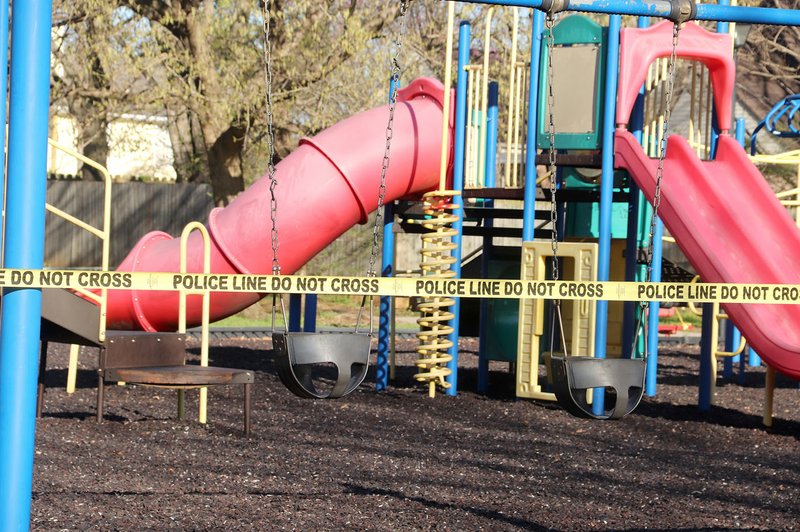 LYNN KUTTER ENTERPRISE-LEADER The city of Farmington closed the playgrounds and amenities at Creekside Park this morning. Prairie Grove also has closed its playground equipment because of the coronavirus.