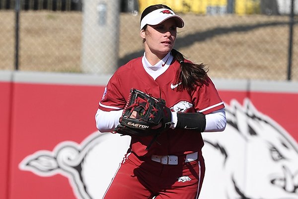 Arkansas shortstop Braxton Burnside fields a ball during a game against Boston on Thursday, Feb. 20, 2020, in Fayetteville.