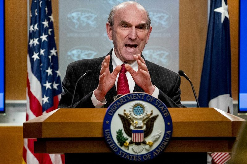 Special Representative for Venezuela Elliott Abrams said Tuesday in Washington that Venezuelan opposition leader Juan Guaido would be “very likely to win” in an election against President Nicolas Maduro. But officials insisted that the U.S. did not support any Venezuelan party. (AP/Andrew Harnik) 