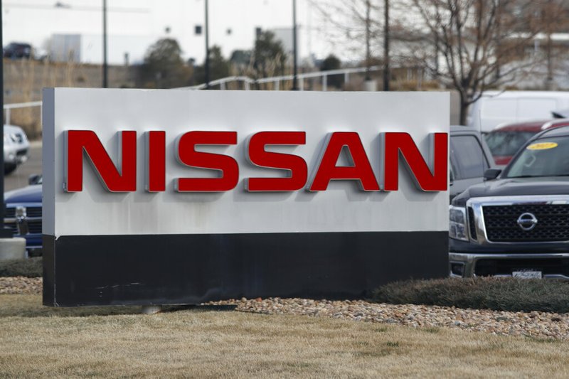 In this March 15, 2020, photograph, the company logo stands outside a Nissan dealership in Highlands Ranch, Colo. Nissan is recalling more than a quarter-million SUVs, trucks and vans worldwide, Thursday, April 2, to replace potentially dangerous Takata air bag inflators. The vehicles have air bags with volatile ammonium nitrate that can explode with too much force and hurl shrapnel. (AP Photo/David Zalubowski, File)