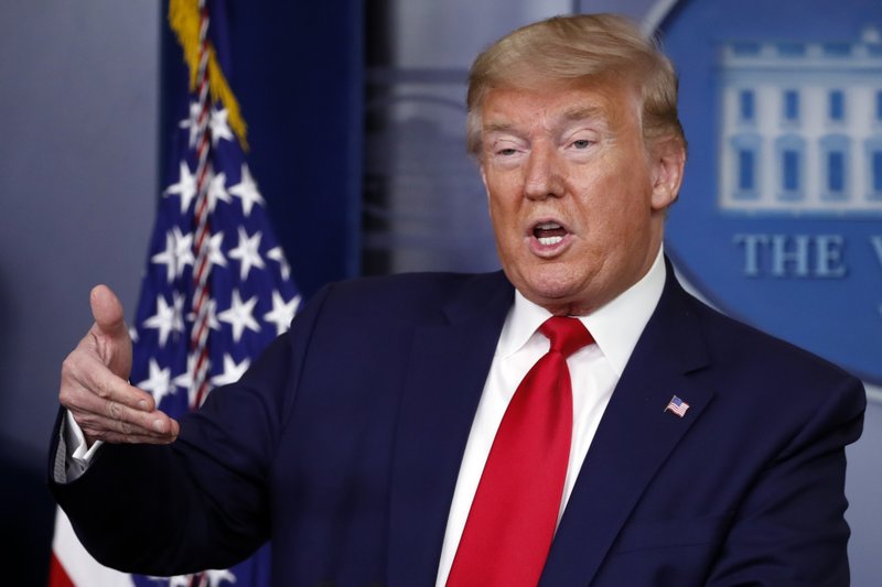 President Donald Trump speaks about the coronavirus in the James Brady Press Briefing Room of the White House, Friday, April 3, 2020, in Washington. (AP Photo/Alex Brandon)