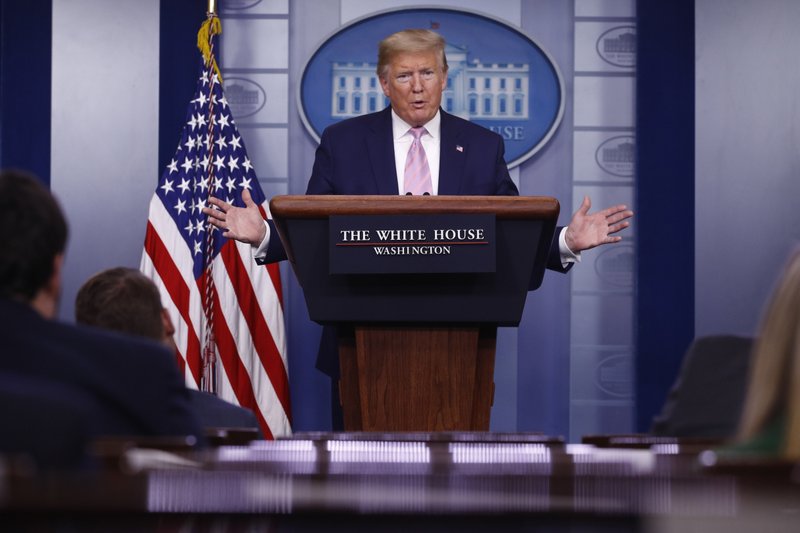 President Donald Trump speaks during a coronavirus task force briefing at the White House, Saturday, April 4, 2020, in Washington. (AP Photo/Patrick Semansky)