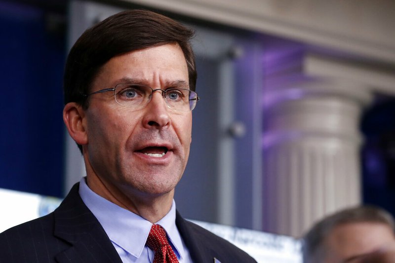 Defense Secretary Mark Esper speaks in the James Brady Press Briefing Room of the White House on April 1, 2020, in Washington.